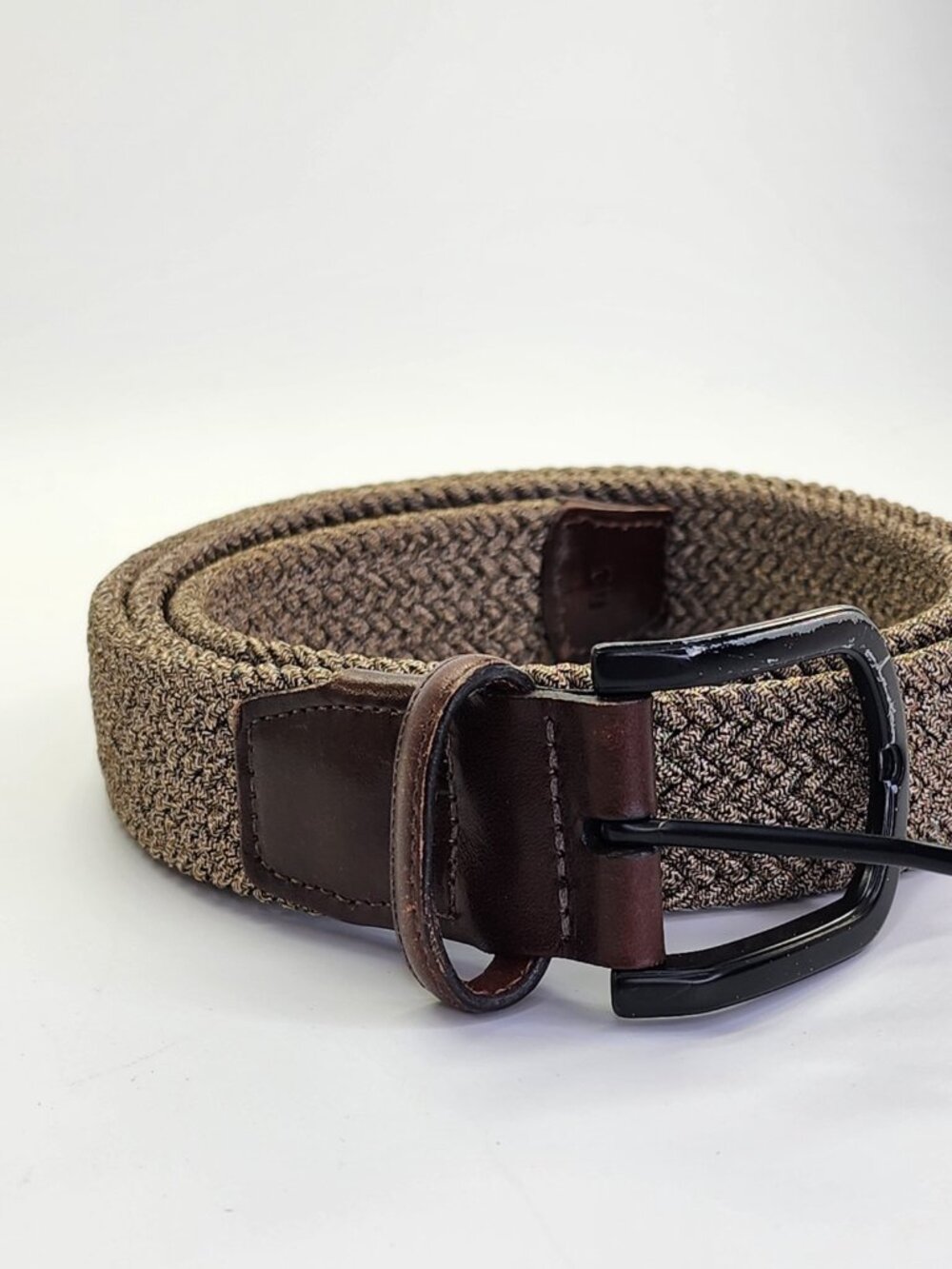 Torino Men's Italian Woven Belt Brown Leather Trim Braided Stretch Size 40 - Picture 2 of 7